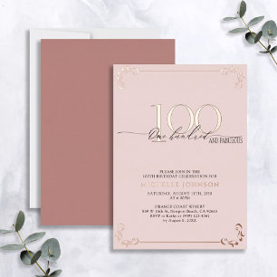 100 & Fabulous Pink Rose Gold Calligraphy Birthday