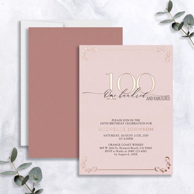 100 & Fabulous Pink Rose Gold Calligraphy Birthday (Creator Uploaded)