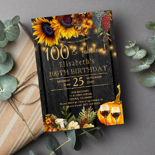 100 fabulous years rustic fall 100th birthday invitation
