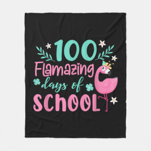 100 Flamazing Days Of School Funny Flamingo Fleece Blanket