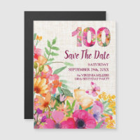 100 Floral Linen 100th Birthday Save the Date