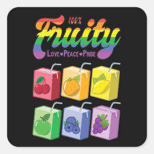 100% Fruity -Love, Peace, Pride: Rainbow Juice Box Square Sticker