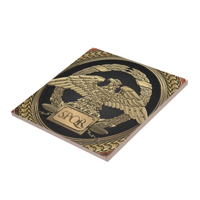 [100] Gold Roman Imperial Eagle on Gold Medallion Ceramic Tile (Side)