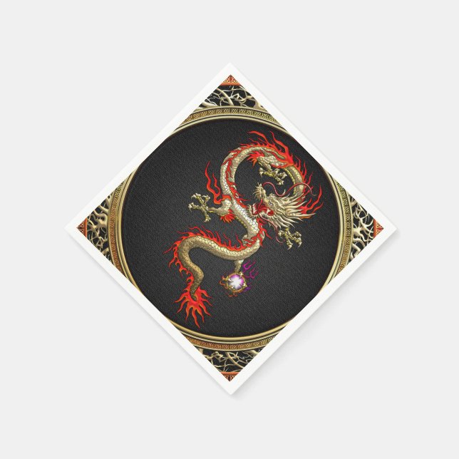 [100] Golden Chinese Dragon Fucanglong Napkin (Corner)