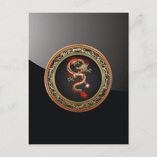 [100] Golden Chinese Dragon Fucanglong Postcard (Front)