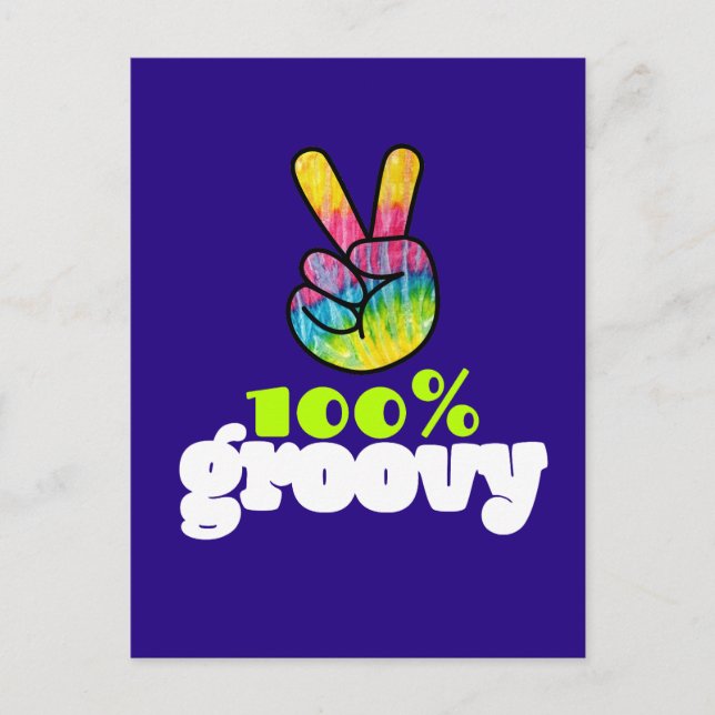 100% Groovy Rainbow Hand Peace Sign Postcard (Front)