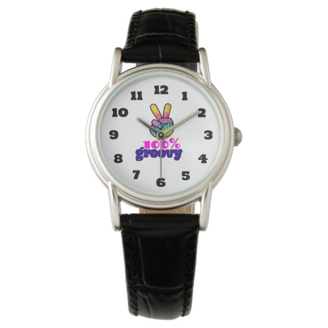 100% Groovy Rainbow Hand Peace Sign Watch (Front)