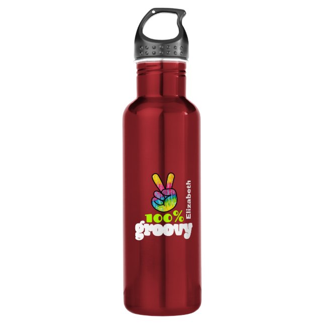 100% Groovy Rainbow with Hand Peace Sign Unique 710 Ml Water Bottle (Front)