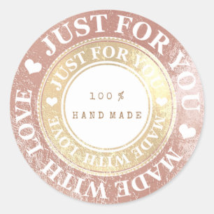 100% Hand Made Web Name Rose Gold Hearts White Classic Round Sticker
