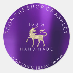 100 % Handmade Logo From Name Web Plum Unicorn Classic Round Sticker