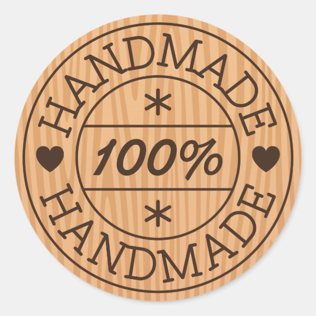 100% handmade or product name, stamp on wood classic round sticker (Front)