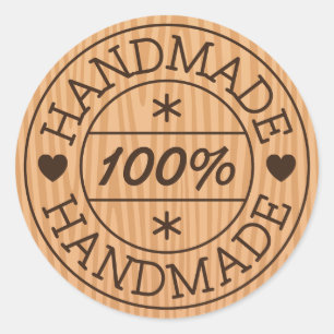 100% handmade or product name, stamp on wood classic round sticker