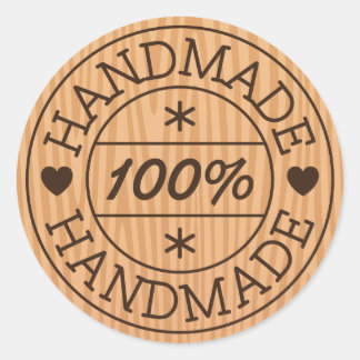 100% handmade or product name, stamp on wood classic round sticker