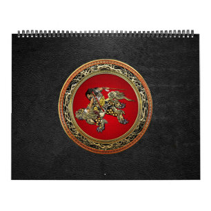 [100] Hokusai - Shoki Riding Shishi Lion Calendar