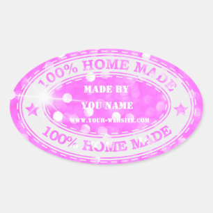 100 % HOME MADE HANDMADE SHINE PINK GLITTER OVAL STICKER