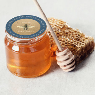 100% Homemade Honey Kitchen Organic Bee Blue Classic Round Sticker