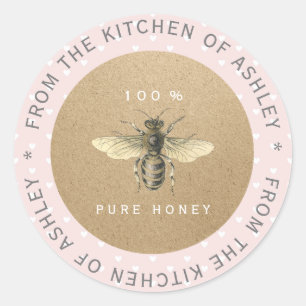 100% Homemade Honey Kitchen Organic Bee Heart Classic Round Sticker