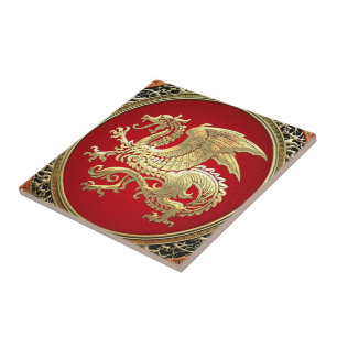 [100] Icelandic Dragon, Landvættir [Gold] Ceramic Tile