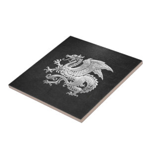 [100] Icelandic Dragon, Landvættir [Silver] Ceramic Tile