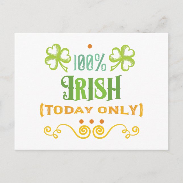 100% Irish Today Word Art Postcard (Front)