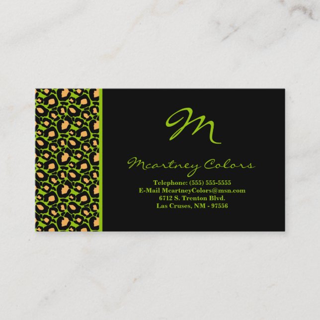 100 Lime Green Cheetah Print Business Card (Front)