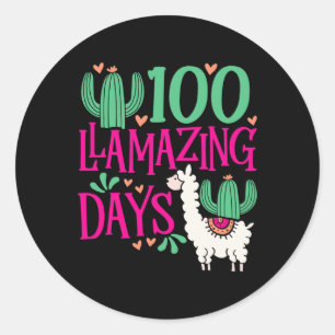 100 Llamazing Days Of School - Cute Girls And Teac Classic Round Sticker