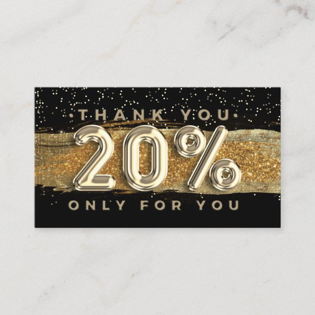 100  Logo QRCODE 20%OFF Thank You Black Gold Business Card (Front)