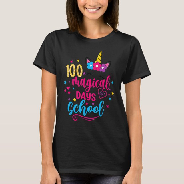 100 Magical Days 100th Day Of School Girl Unicorn  T-Shirt (Front)