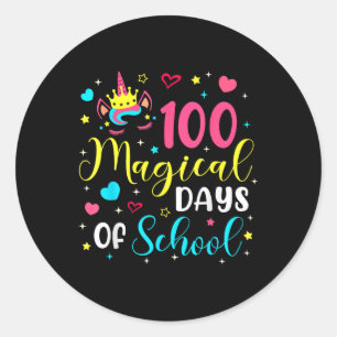 100 Magical Days 100th Day Of School Unicorn Girls Classic Round Sticker