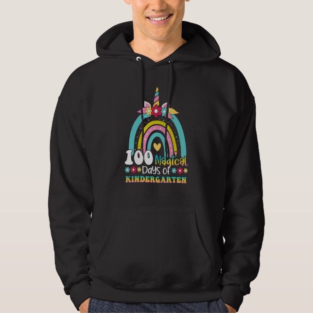 100 Magical Days of Kindergarten Unicorn Rainbow K Hoodie (Front)