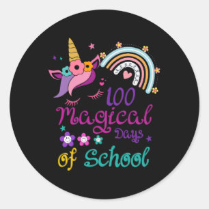 100 Magical Days Of School Rainbow Teacher Unicorn Classic Round Sticker