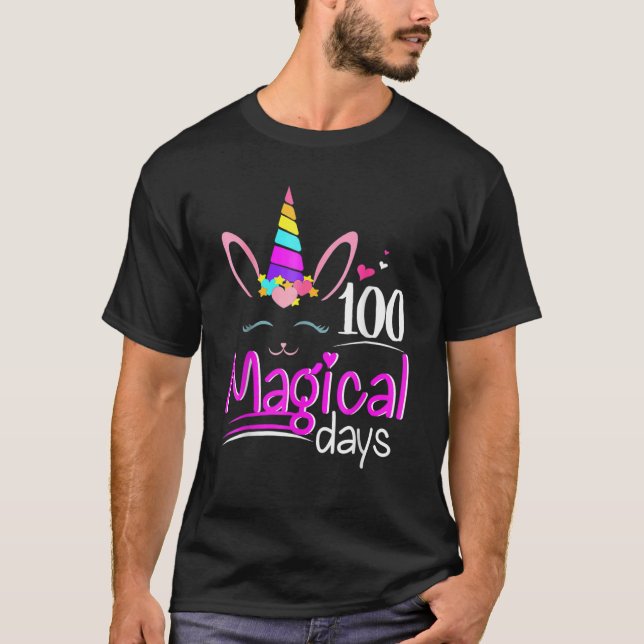 100 Magical Days Unicorn 100th Day Of School Girls T-Shirt (Front)