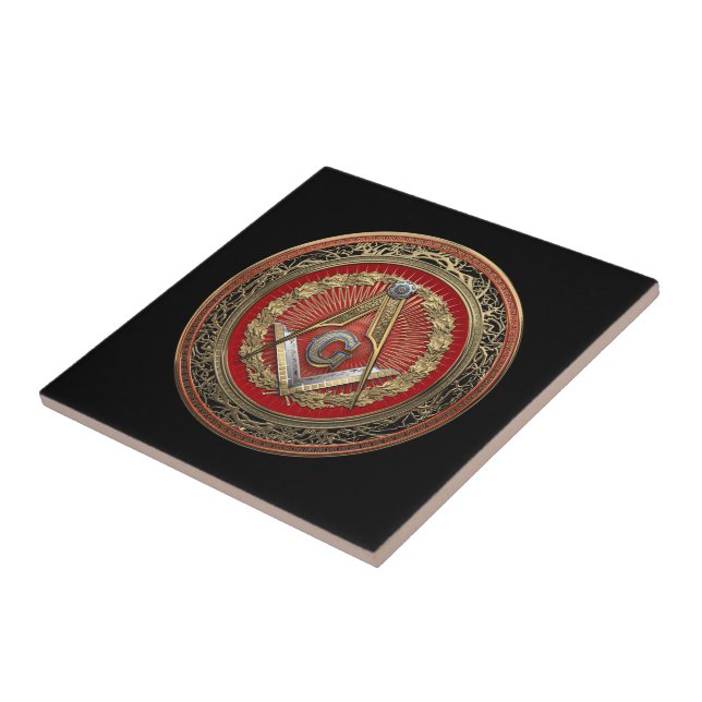 [100] Master Mason - Gold Square & Compasses Ceramic Tile (Side)