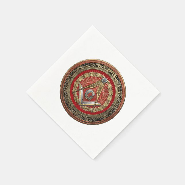 [100] Master Mason - Gold Square & Compasses Napkin (Corner)