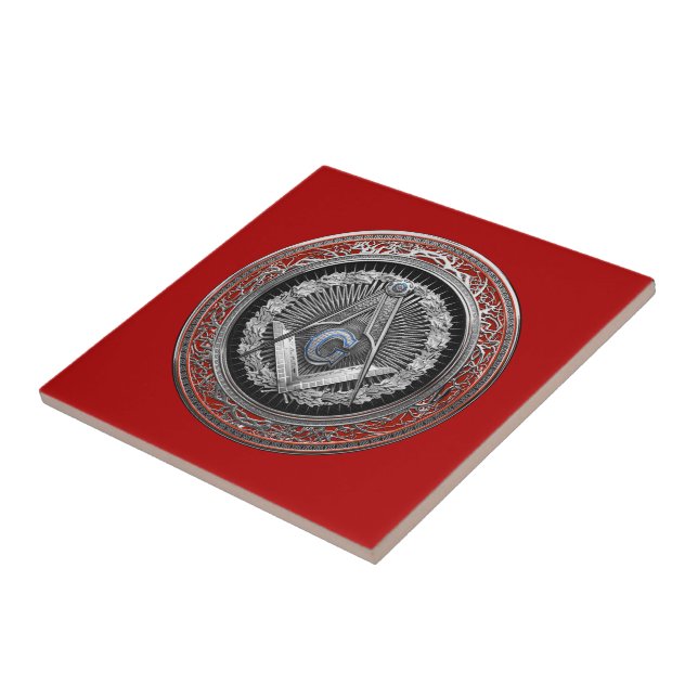 [100] Master Mason - Silver Square & Compasses Ceramic Tile (Side)