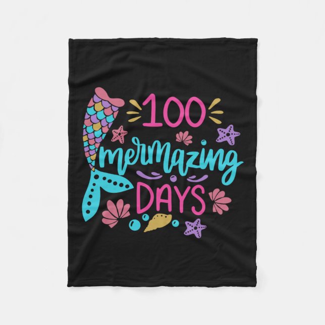 100 Mermazing Days Of School Mermaid Tail Girl Tea Fleece Blanket (Front)