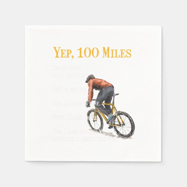 100 Miles Bike Biking Cycling Cyclist Bicycle Gift Napkin (Front)