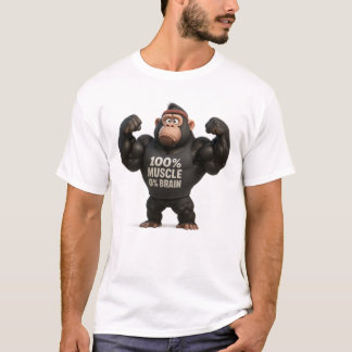 100% Muscle 0% Brain – Funny Cartoon Gorilla Gym T-Shirt
