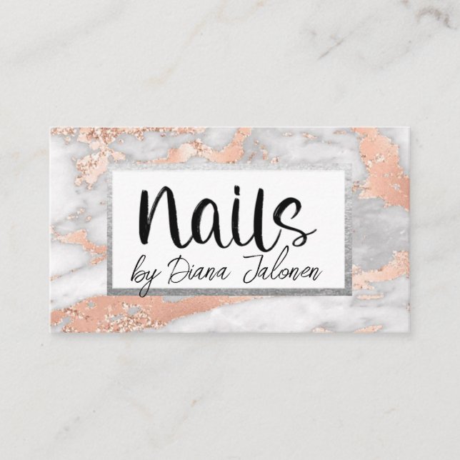 100 Nails Appointment Reminder Rose Marble Business Card (Front)