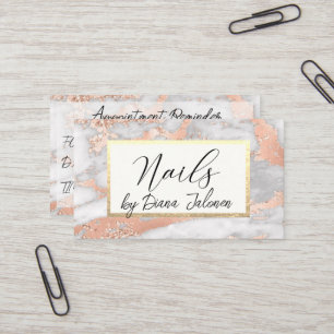100 Nails Appointment Reminder Rose Marble Business Card