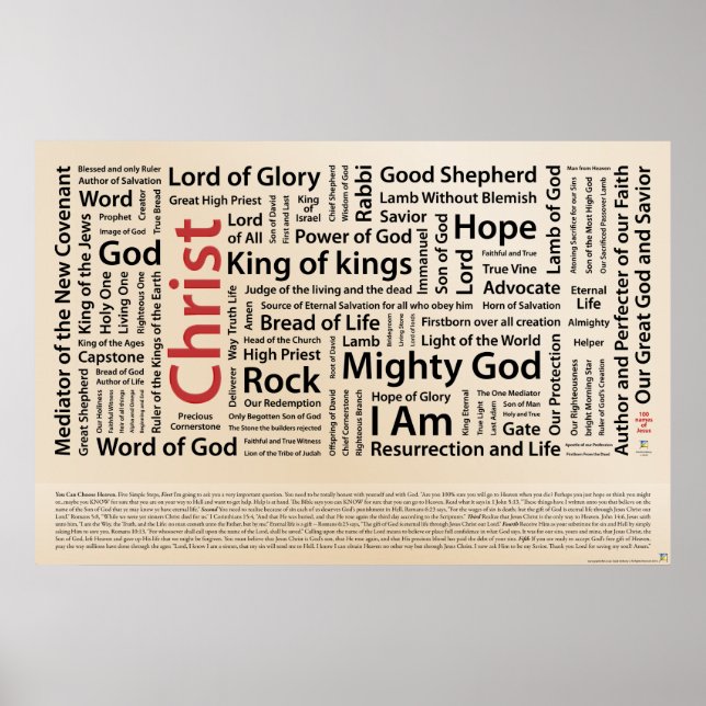 100 names of Jesus American Spelling.ai Poster (Front)