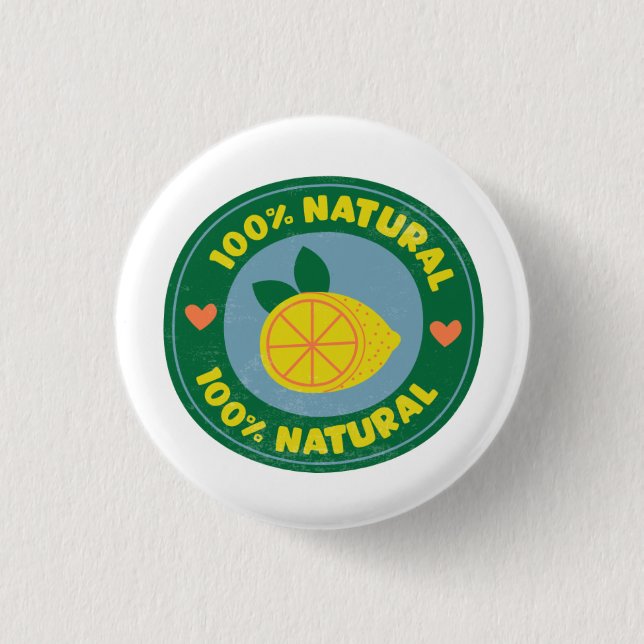 100% Natural Lemon symbol Button (Front)