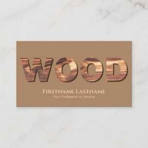 100% natural organic wooden letters in wood grain business card
