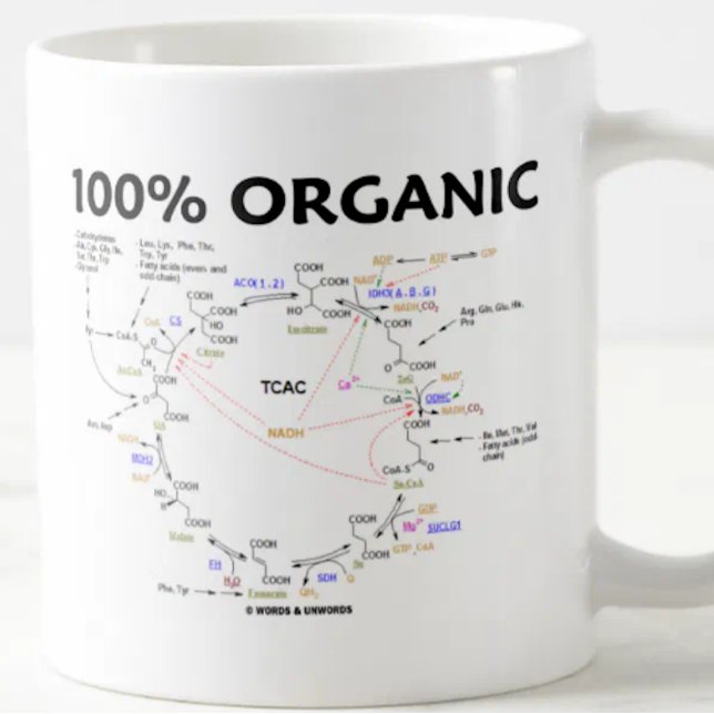 100% Organic (Citric Acid Cycle - Krebs Cycle) Coffee Mug (Mug featuring Krebs cycle for anyone into organic chemistry. Includes title "100% Organic".)