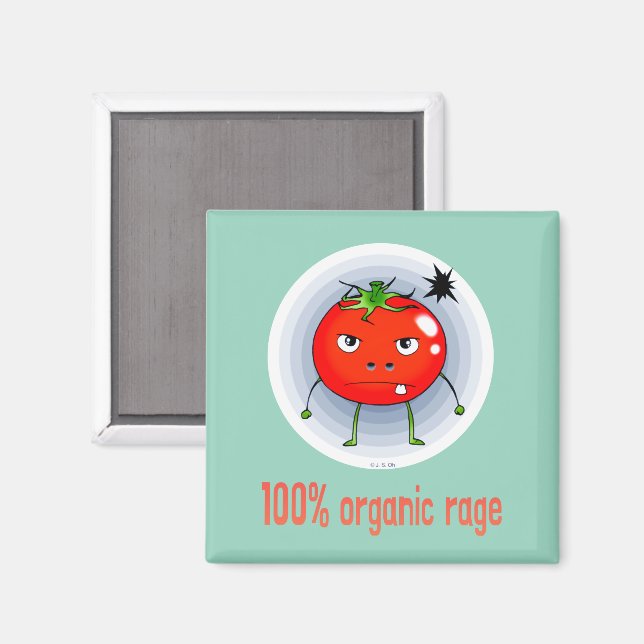 100% Organic Rage Funny Angry Tomato Magnet (Front/Back)