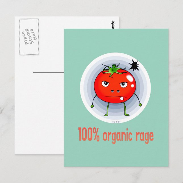 100% Organic Rage Funny Angry Tomato Postcard (Front/Back)