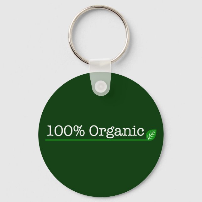100% Organic - white text Key Ring (Front)
