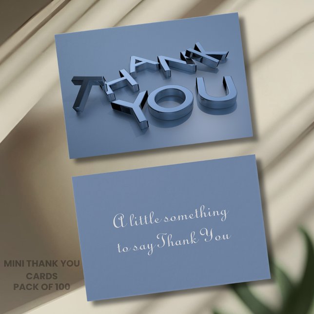 100 pack 3D Text Silver and Blue Thank You Cards (Just add your message)