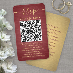 100 Pack QR RSVP Burgundy & Gold Wedding Enclosure Business Card