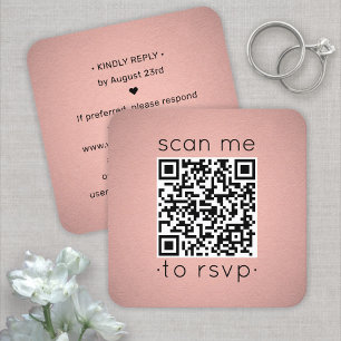 100 Pack QR RSVP Faux Rose Gold Foil Enclosure Square Business Card